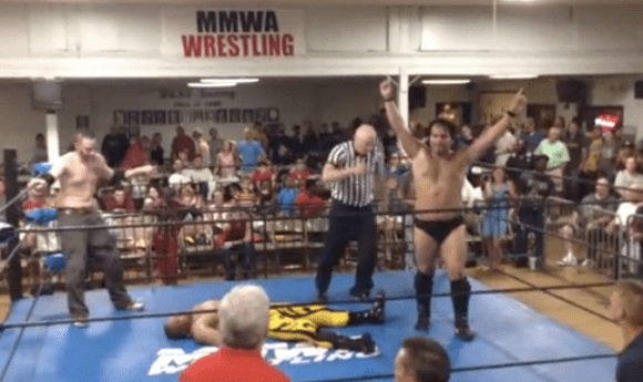 Brandon Espinosa enjoys his victory over fallen Brian James on July 12.  Screenshot: Timothy Miller